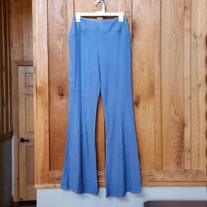 Area Stars High Rise Ribbed Flare Leg Casual Stretch Pants Large, Light Blue